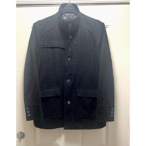 Black Rivet Men’s Peacoat Wool Blend Single Button Coat Sz L Black Military-Core